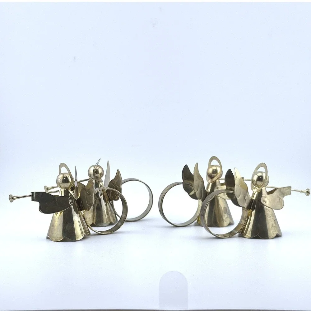 Vintage Brass Angel Napkin Rings Set of 4 Gold Tone Trumpet Christmas Decor